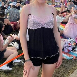 Chic Pink Lace and Black Camisole